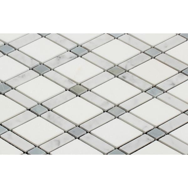 Bianco Carrara Honed Marble Lattice Mosaic Tile (Thassos + Carrara + B ...