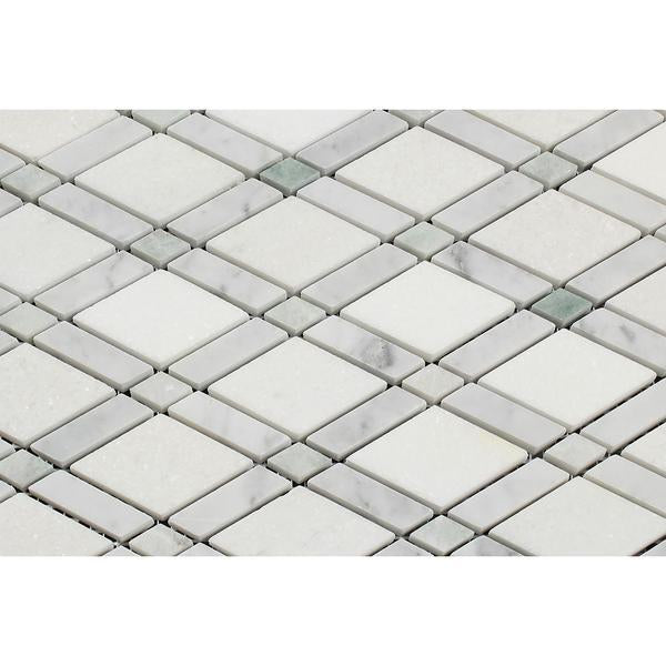 Picture of Bianco Carrara Polished Marble Lattice Mosaic Tile (Thassos + Carrara ...